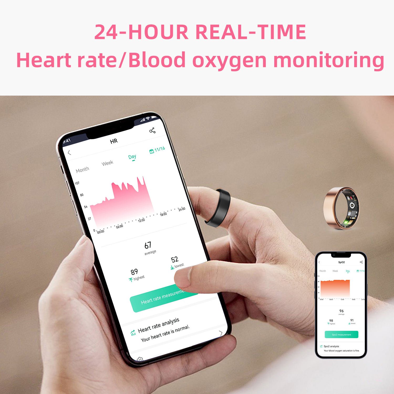 The Health Ring Smart Tracking Titanium Black Size- 9 - Image 2